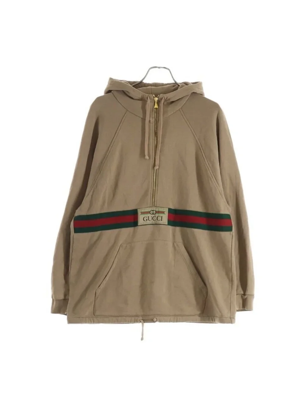 Gucci GG Sherry Line Web Stripe Half Zip Sweatshirt Pullover Hoodie Brown